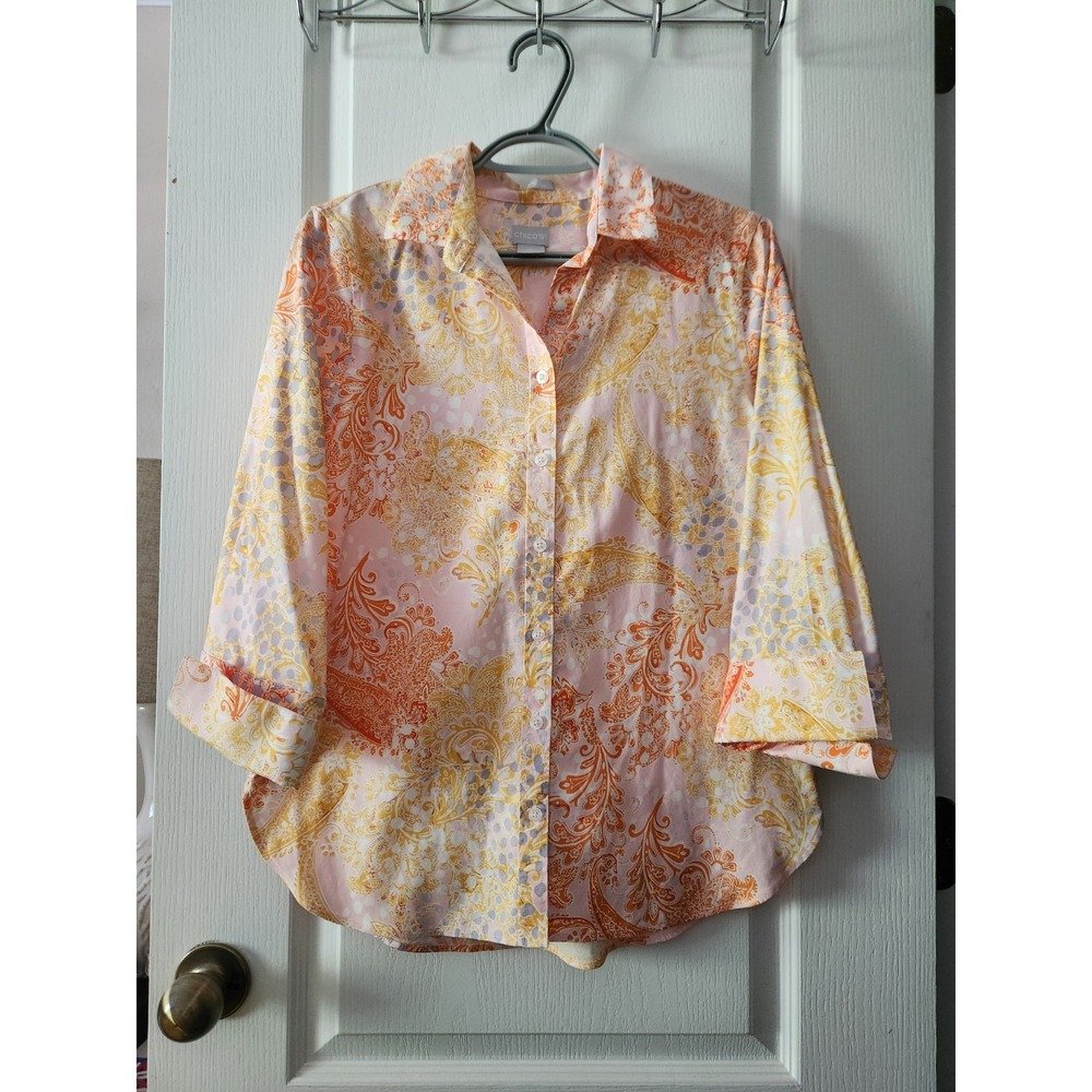 Chico's Women's Shirt Button Up Paisley Colorful Blouse Top Size S (4)